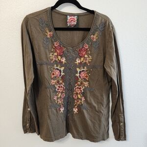 Johnny Was Los Angeles Embroidered Long Sleeve Shirt M